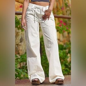 High Rise Drawstring Waist Tape Pocket Stitch Straight Pants XL FL3 (15)